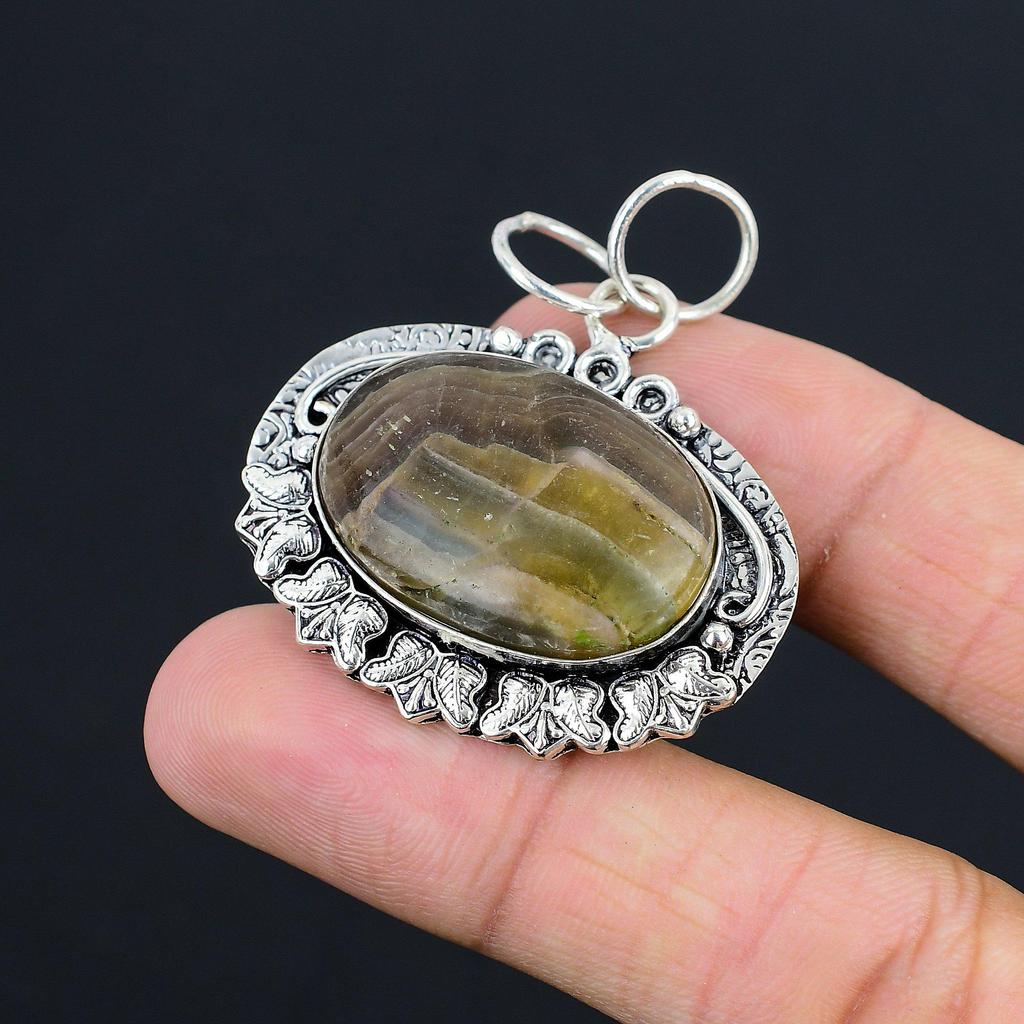925 Sterling Silver Multi Fluorite Gemstone Wedding Third Eye Chakra New Pendant