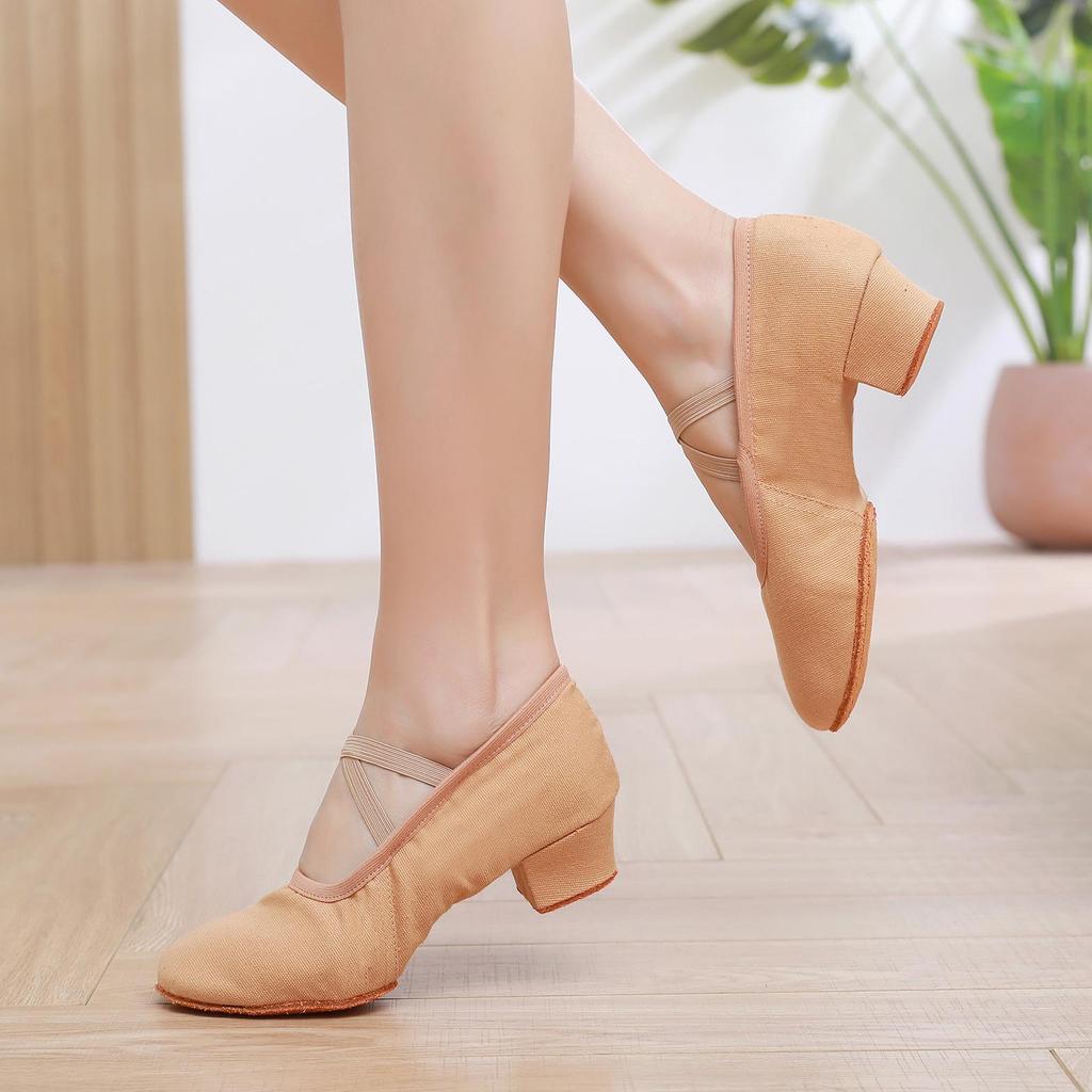 Damen Tanzschuhe ohne Schnürsenkel mit Absatz - Weiche Sohle für Ballett, Yoga, Bauchtanz, Erwachsene, Lehrer und zum Üben.