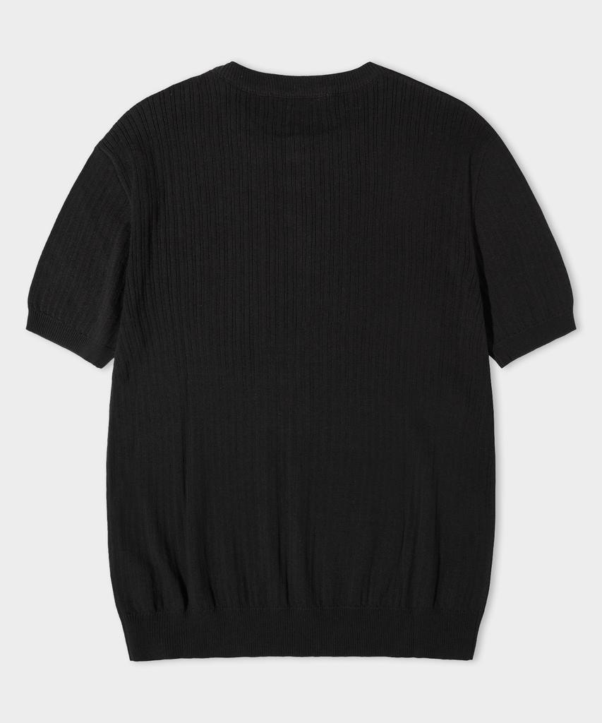 LEMAIN SECOND Classic Henley Neck Washable Short Sleeve Knit [Black]