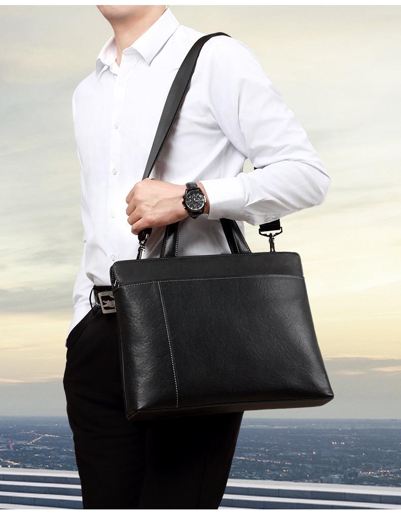 Geantă de mână și geantă de umăr pentru bărbați din piele naturală - Geantă de mână business casual cu capacitate mare