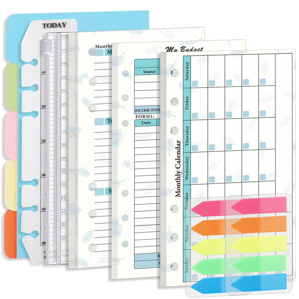 A6 Loose Leaf Náplň do notebooku Spirálová pořadač Vnitřní strana Stránka rozpočtu Týdně Měsíčně Uvnitř papírnictví