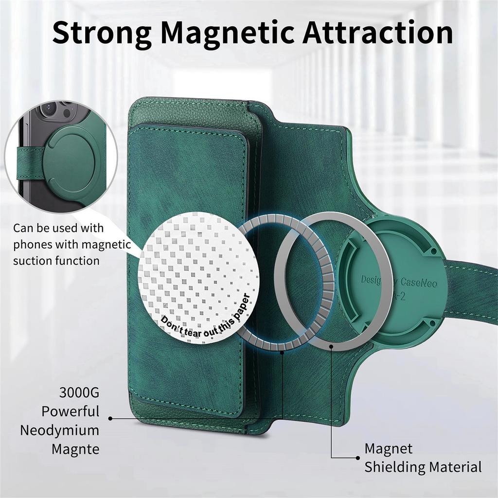 CASENEO MW-02S Magnetic Detachable Leather Phone Cover for 6.1 inch Phone RFID Blocking Wallet Stand