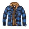 Gestepptes, gefüttertes, kariertes Button-Down-Hemd für Herren. Mit Samt versehen, um warm zu bleiben. Jacke mit Kapuze(Nicht positionierendes Drucken)