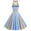 New Vintage-Style Patchwork Midi Dress for Women: Fashionable, Youthful, Halter Neck, Tie-Front, and Full Skirt