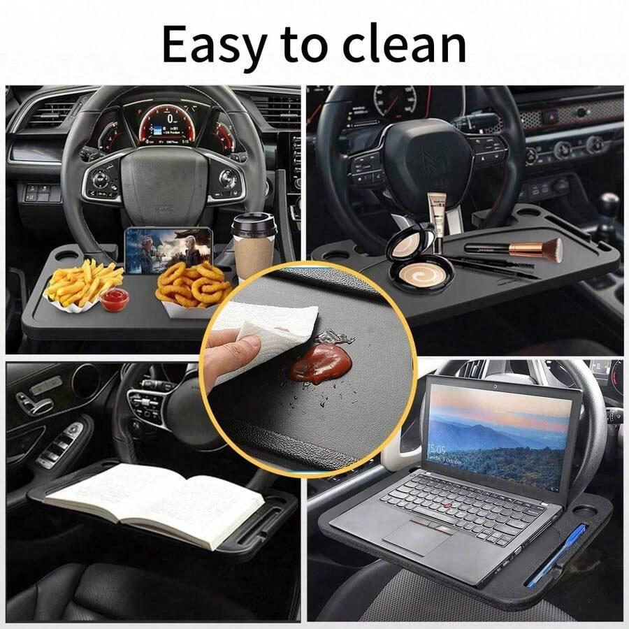 1PC Car Steering Wheel Table, Double-Sided Tray for Laptop, Tablet, Food & Drinks, Portable Easy Clean Car Dining Travel Desk