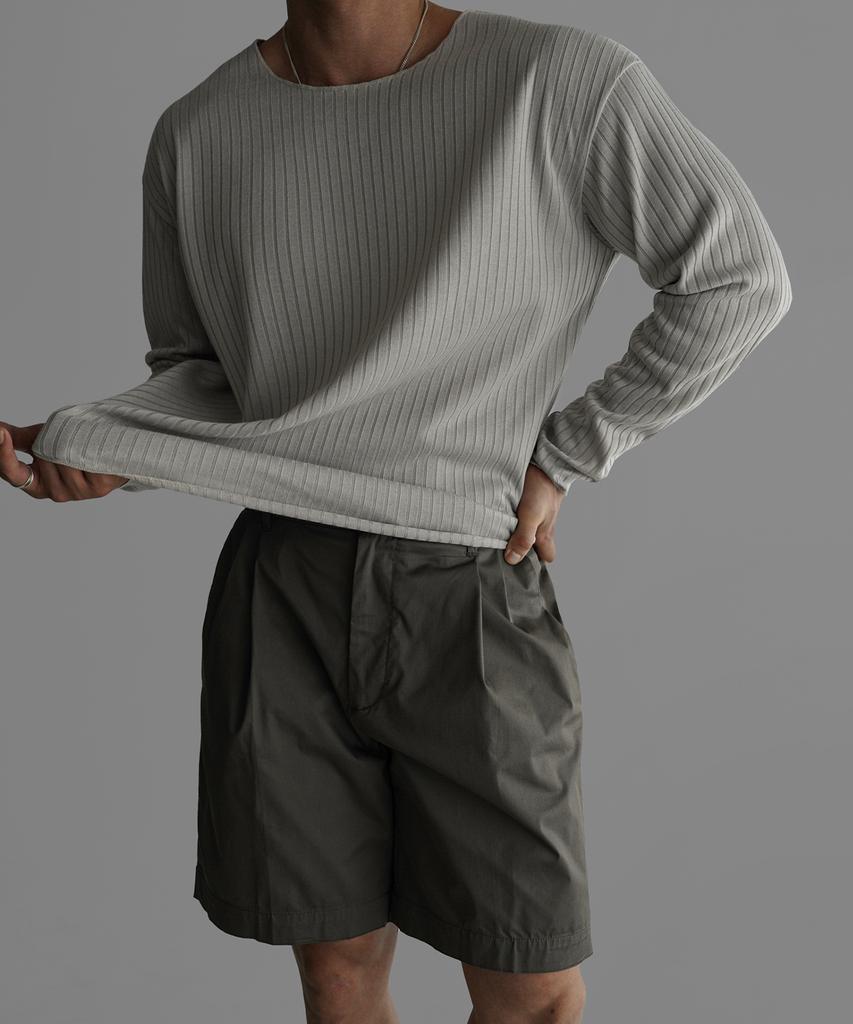 Baulopeulodeogteu Summer Ribbed Boat Neck Knit Tee [Beige]