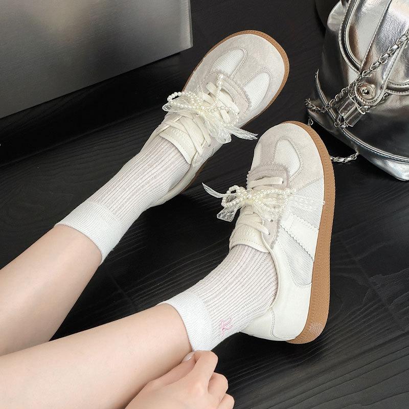 Leather German training shoes women's spring and summer new lace-up fashion casual shoes breathable flat-bottomed sports casual board shoes
