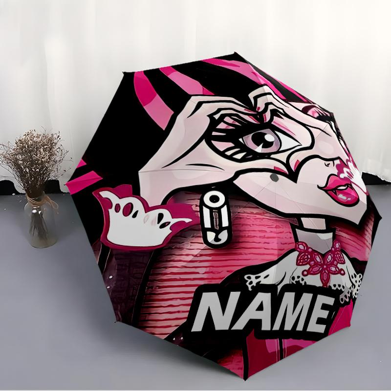 Personalized Name Monster High Draculaura Print Umbrella - Automatic Open/Close, Eight-Rib Durable Frame, Automatic Folding Umbrella