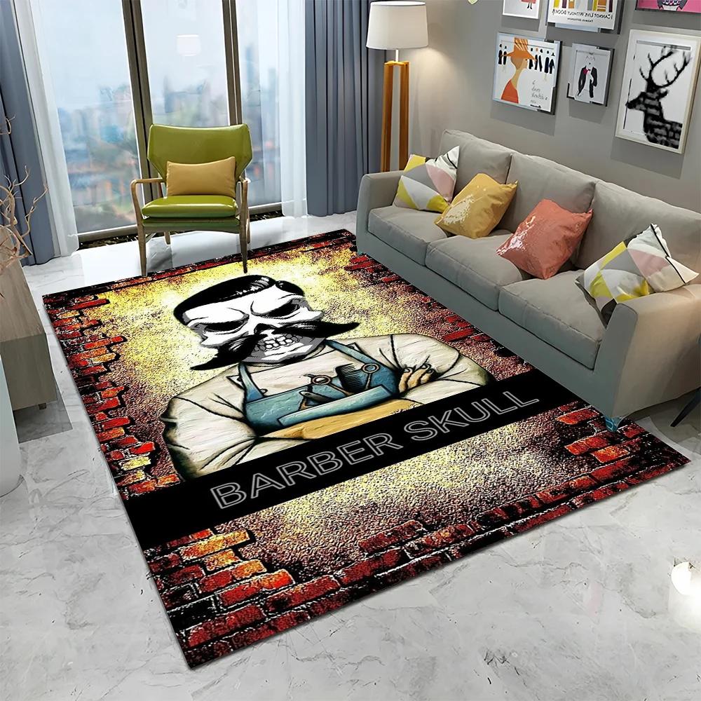 3D Holičství Lebka Vintage Znamení HD Koberec Kobereček pro Domov Obývací Pokoj Ložnice Pohovka Rohožka Dekor, Dětský Koberec Protiskluzová Podložka na Podlahu