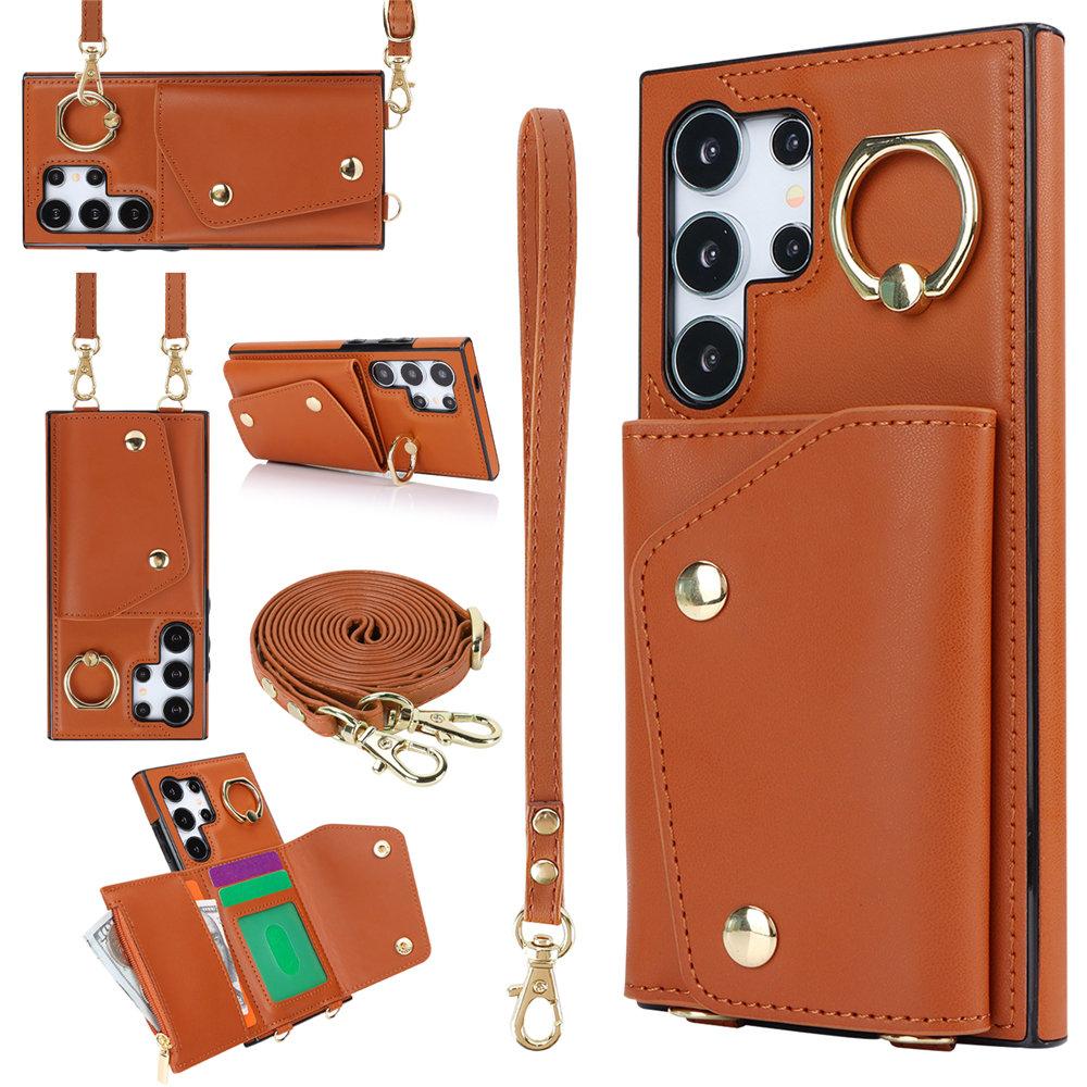 Crossbody Ring Geldbörse Lederhülle für Samsung Galaxy S24 Ultra S23 Plus S22 S21 Note 20 A55 A54 A15 A25 A53 A14 Lanyard Hülle