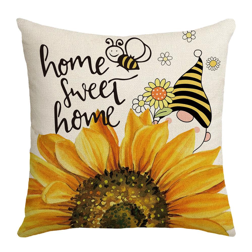 Bee Day Pillow Cartoon Spring and Summer Sofa Pillow Living Room Decoration Sunflower New Printed Pillow Cover