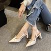 Popular summer pointed head thick heel foreign style women's shoes French temperament high heel fashion single shoes workplace versatile high heels