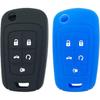 Silicone Protector Key Fob Cover Case fit for Chevrolet Chevy Camaro Cruze Malibu Equinox Sonic Impala Keyless Entry Key Fob (Black+Blue)