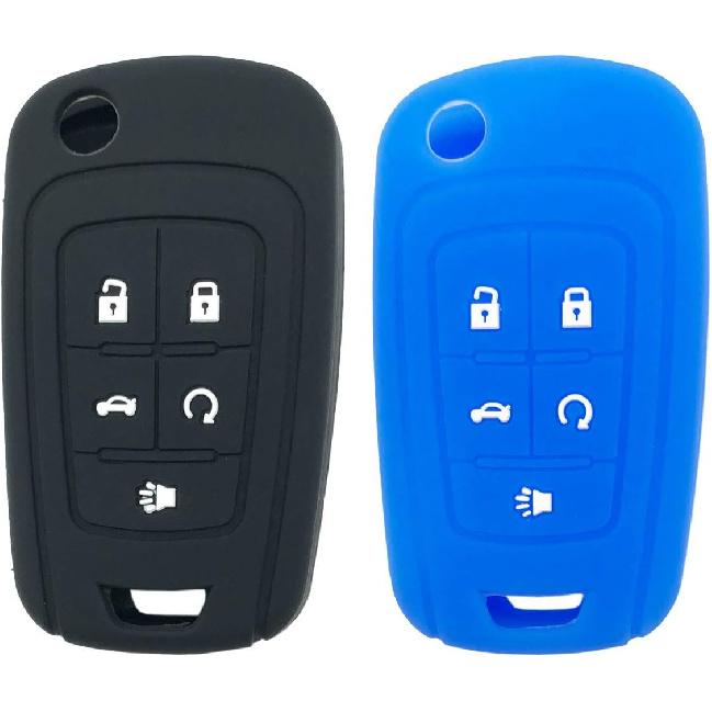 Silicone Protector Key Fob Cover Case fit for Chevrolet Chevy Camaro Cruze Malibu Equinox Sonic Impala Keyless Entry Key Fob (Black+Blue)