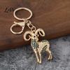 Rhinestone Goat Charm Sparkling Keychain, Golden Plated Key Ring for Men Animal Chain Women, Decorative Keychain Car Keys Handbags Backpacks