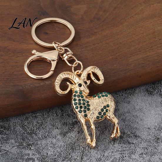 Rhinestone Goat Charm Sparkling Keychain, Golden Plated Key Ring for Men Animal Chain Women, Decorative Keychain Car Keys Handbags Backpacks