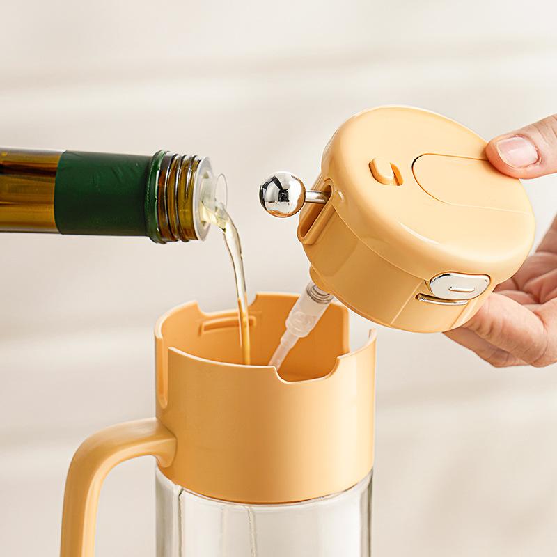 Automatic Opening and Closing Reverse Spray 2-in-1 Glass Oil Pot Seasoning Bottle Large Capacity Thickened Food Grade Oil Pot