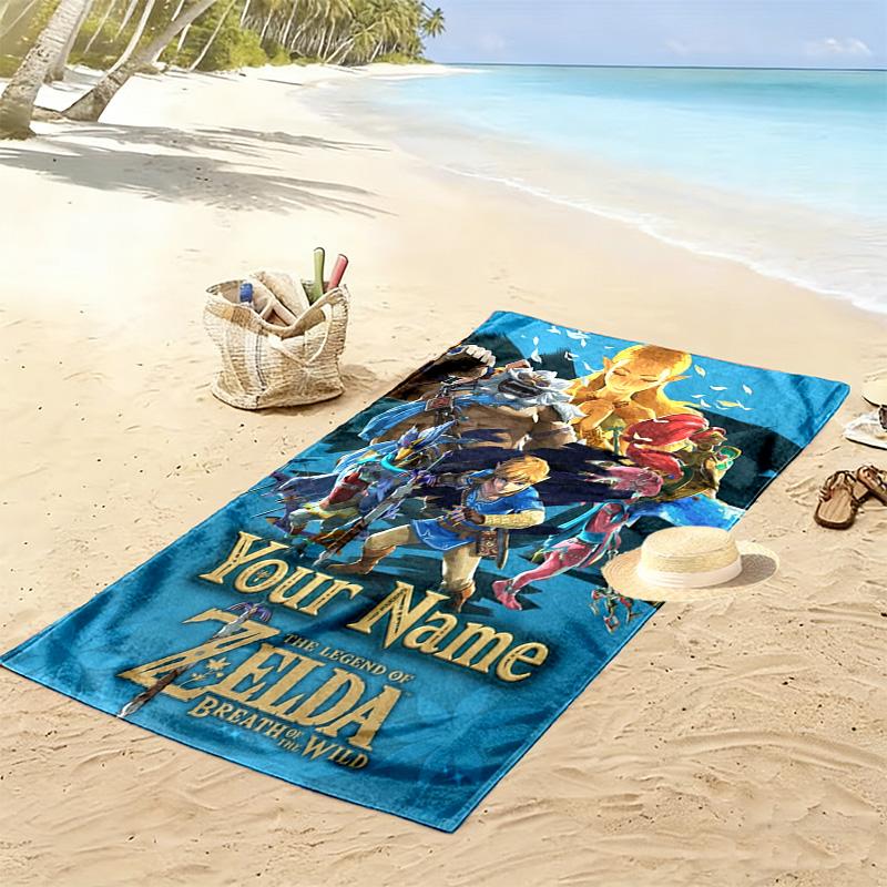 Name Custom Zelda Print Beach Towel, Large Soft Quick Dry Towel for Beach Camping Swimming