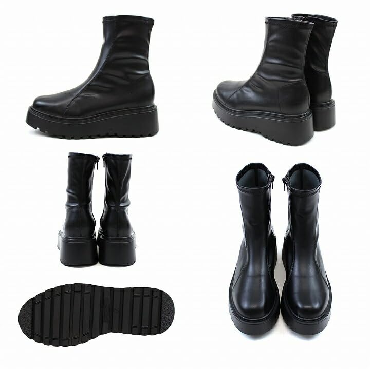 Vivian Tera X Omi Collaboration Short Boots with a Thick, Stretchy Sole, Women's, V6363AW, Dark Brown, Size S (22.0-22.5).