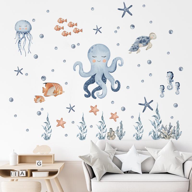 1Pc Cartoon Octopus Marine Animal Furniture Wall Sticker For Bedroom Living Room Decor Nursery Home Decoration Wall Decals
