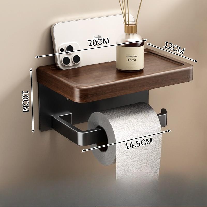 Walnut Bathroom Tissue Box, Toilet Paper Holder with Storage Shelf, Wall Mounted Restroom Paper Dispenser for Hotel & Home