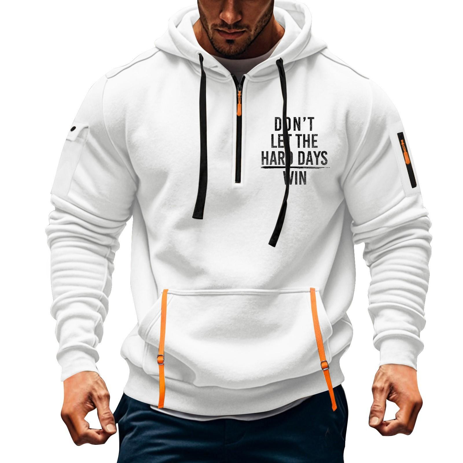 

Мужская толстовка с капюшоном с принтом, кардиган на молнии с карманом на рукаве, мужская спортивная повседневная толстовка большого размера XL белый