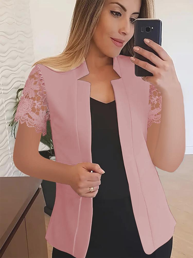Giacca casual professionale a maniche corte in pizzo con temperamento tinta unita alla moda estiva da donna