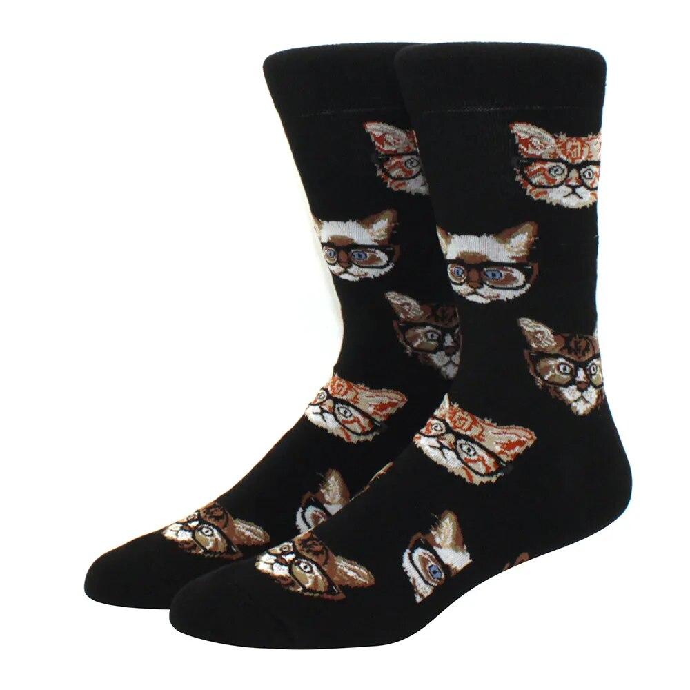 1 Pair Men's Fun Hip Hop Skateboard Beer Happy Art Print Mid Socks, EU38-46