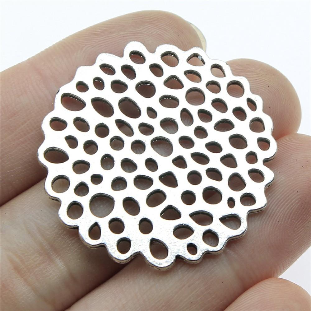 2pcs Big Size Round Hollow Flower Charms Pendant For Jewelry Making Necklace Earring Making