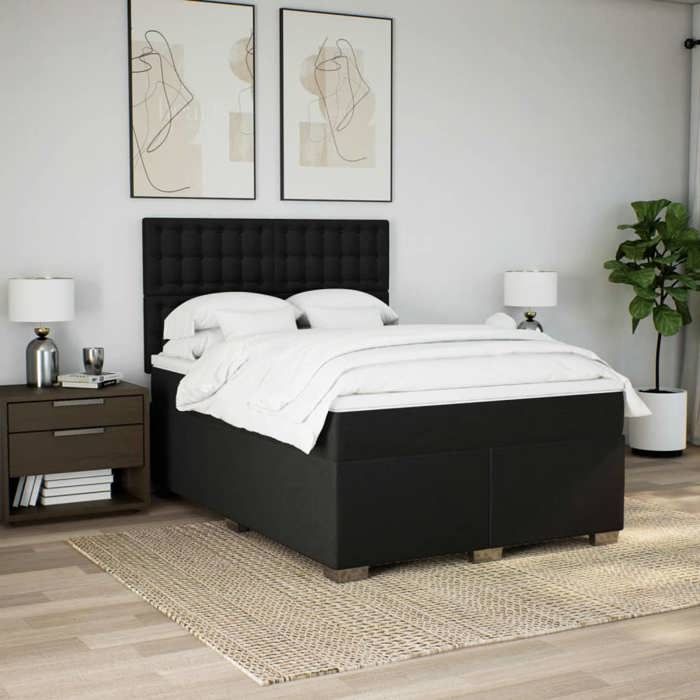 Maison Exclusive - Bed Slat Base with Mattress Black 140x200 Cm Fabric