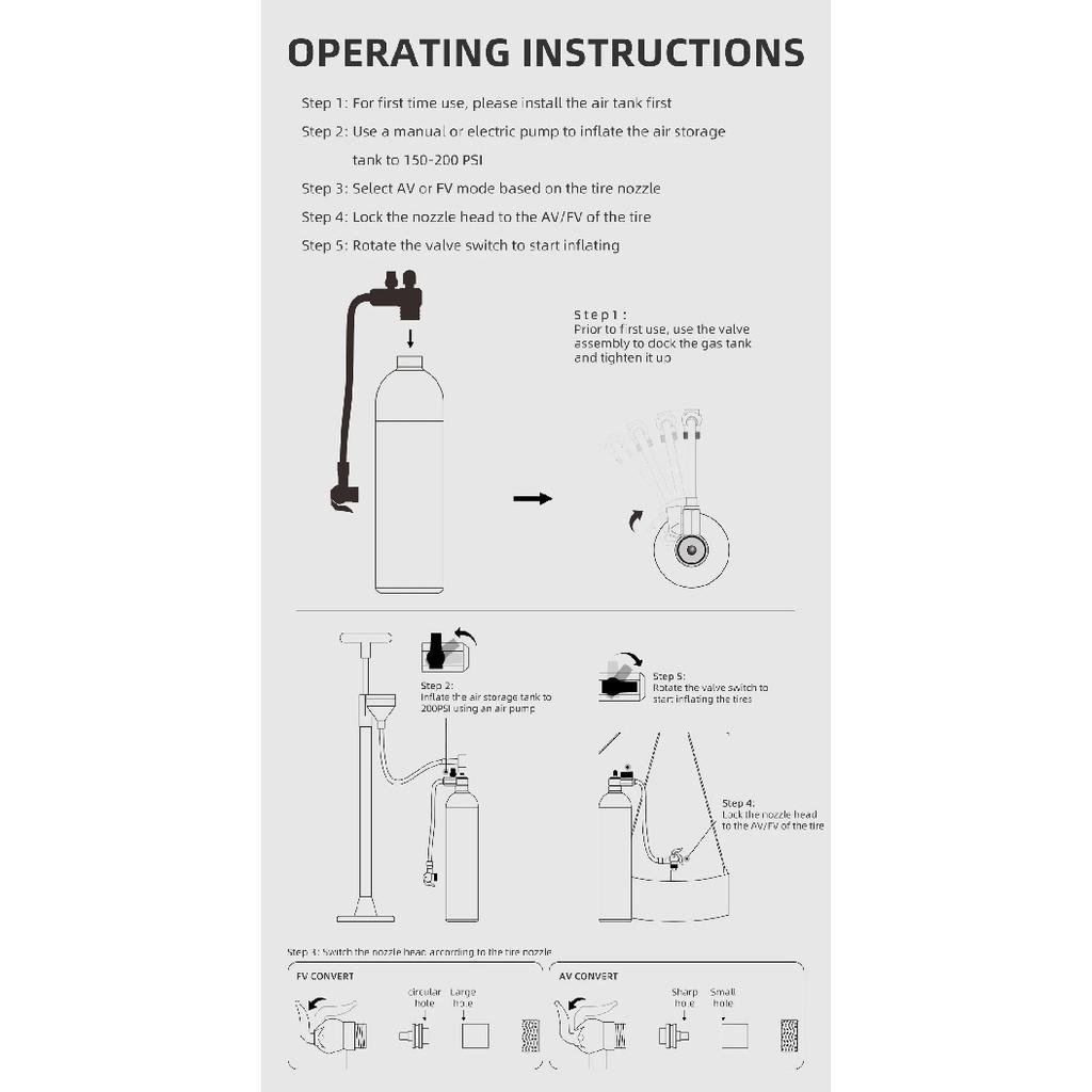 CYCLAMI 1.2L Aluminum Alloy MTB Road Inflator Tyre Air bottle Tire Booster With Valve Gas Cylinder For Bike Tubeless 29" Tire