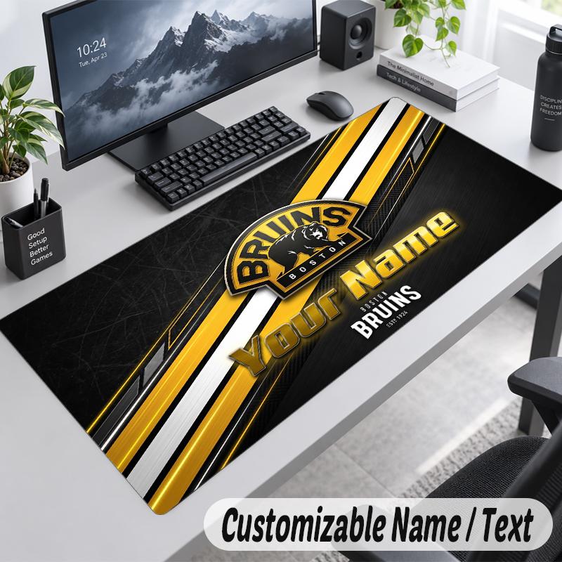 Custom Name Text Mouse Pad Boston Bruins Personalized Desk Pad For Work And Gaming