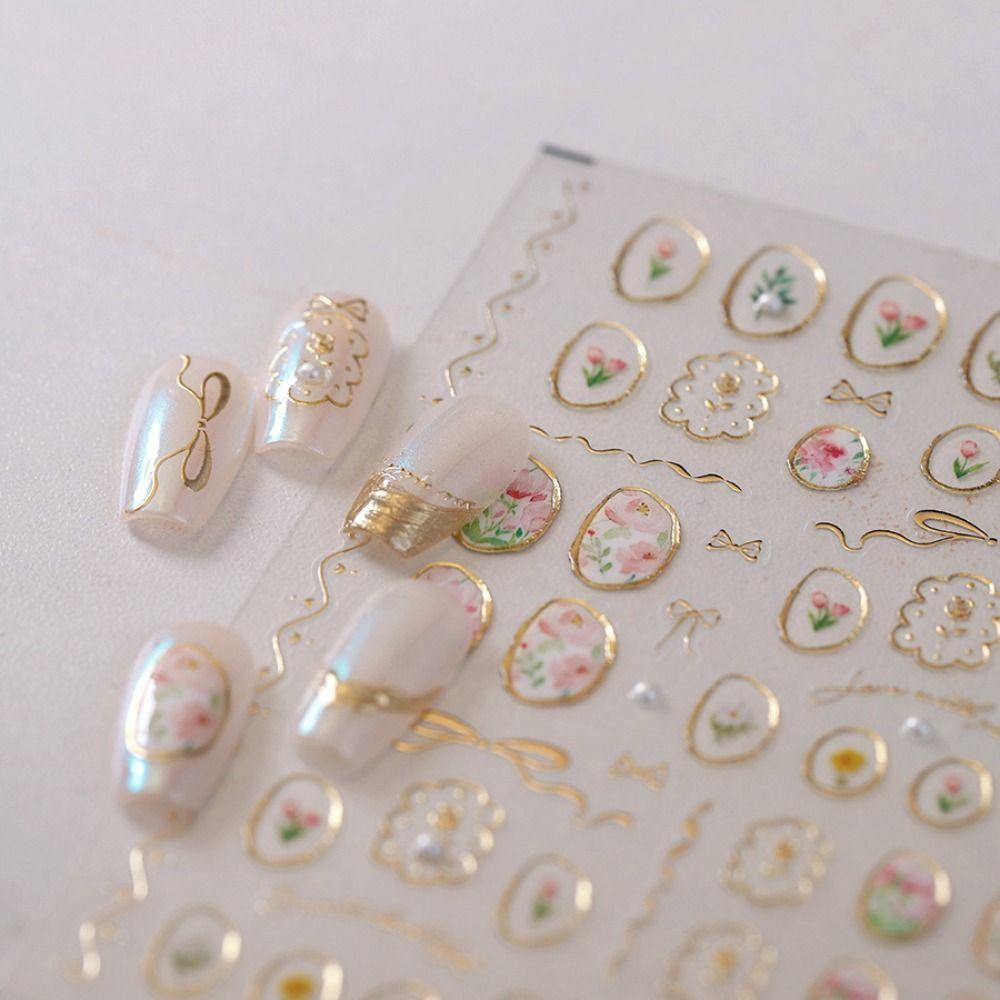 

Tulip Flower 5D Nail Stickers Bowknot Nail Art Stickers New Manicure Decal