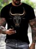 Men'S 3D Print Bull Head Graphic T-Shirt,Round Neck,Short Sleeves,Loose Casual Streetwear,Perfect for Summer.