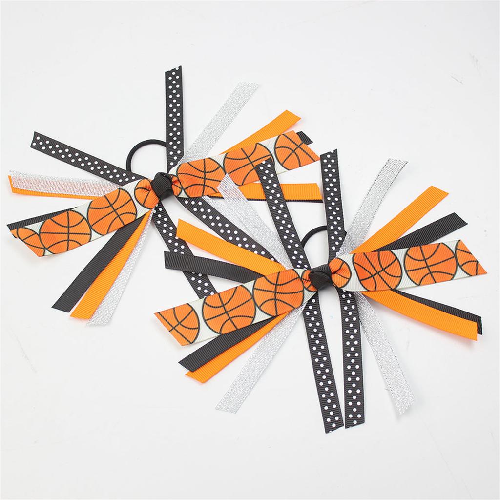 2Pcs Softball Hair Ties for Girls with Colorful Ribbon and Streamer Elastics Scrunchies Hair Accesories Ponytail Holder