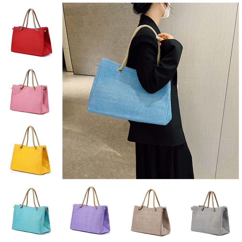 Shoulder Bag Linen Tote Bag Large Capacity Ethnic Style Handba Vintage Solid Color Handbag  Girls