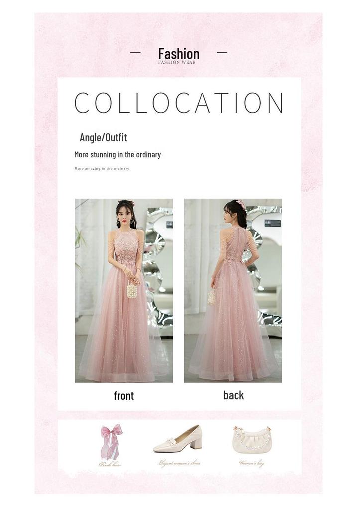 2026 Spring Pink Evening Gown for Women - Socialite, Banquet, Bridesmaid, Engagement, Birthday, Host Dress