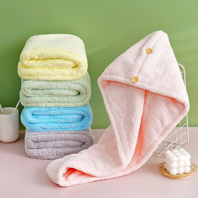 Women's Double Layer Quick-Dry Coral Fleece Hair Towel and Shower Cap - Super Absorbent and Thick with Headband
