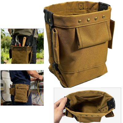Heavy Duty 1200D Oxford Tool Waist Bag With Reinforced Leather Belt For Electrician Carpenter Gardener Storage Organizer