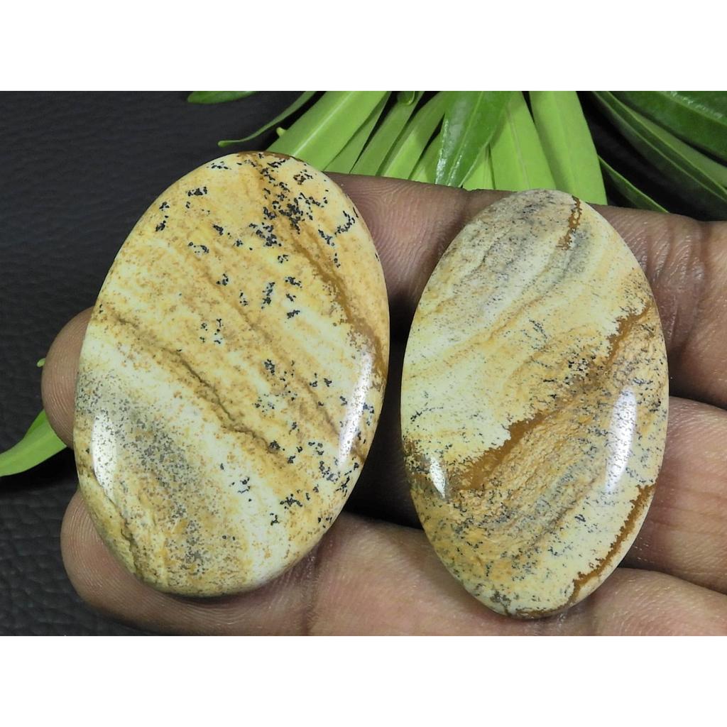 115Cts. 2Pcs Natural Picture Jasper Oval Cabochon Gemstone 25X43-29X45MM A-105