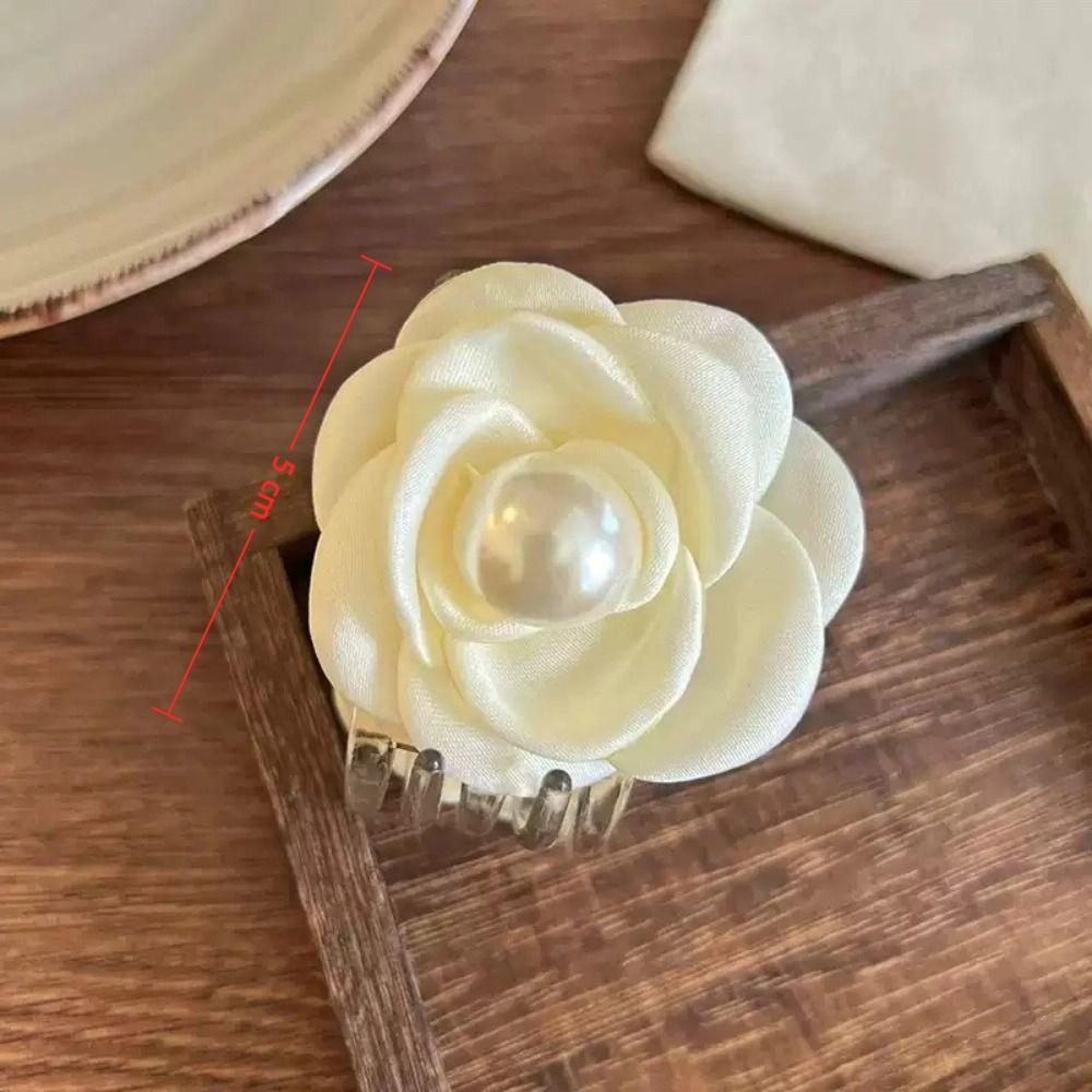 Small Fabric Floral Hair Clip Elegant Pearls Flower Hair Claw Camellia Hair Clip  Back Head Wear