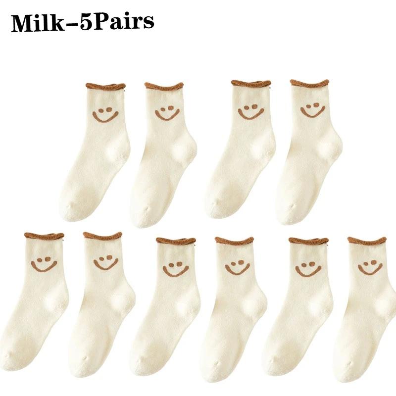 1-10Pair Smiley Face Snow Socks Thick Terry Loop Mid Calf for Winter Sports Home Comfort Moisture Wicking Warm Socks