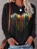 Fashion Casual Loose Leopard Pattern Heart Pattern Printed Round Neck Long Sleeve T-shirt