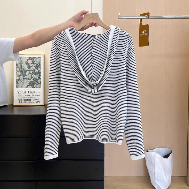 Early Autumn Fashion Comfortable Hooded Knitted Sweater Women's Striped Top Women's