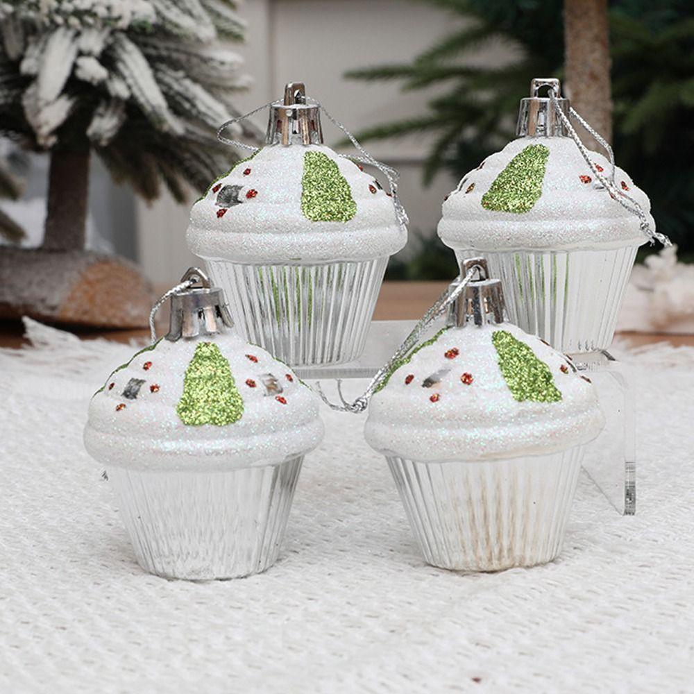 4pcs DIY Crafts Painted Christmas Cake Pendant Cartoon Christmas Tree Decoration Home Xmas Decor