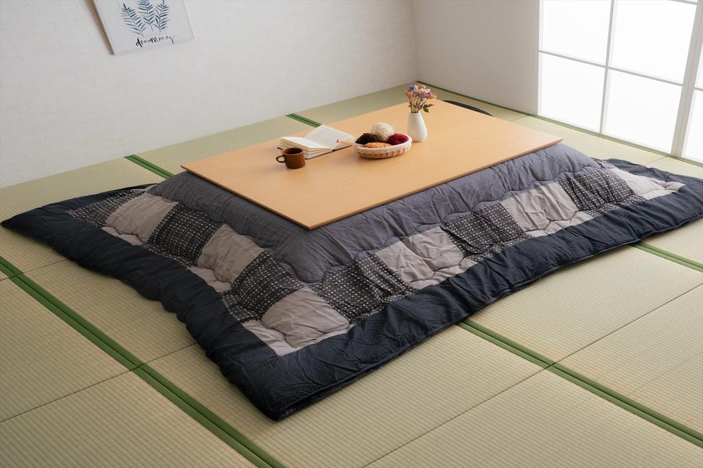 Ikehiko Kotatsu Futon Hazuki Gray Square 205 X 205 Cm Single Item Cotton Modern Patchwork Suitable for Cm Square Kotatsu Stand Approx. 80-90