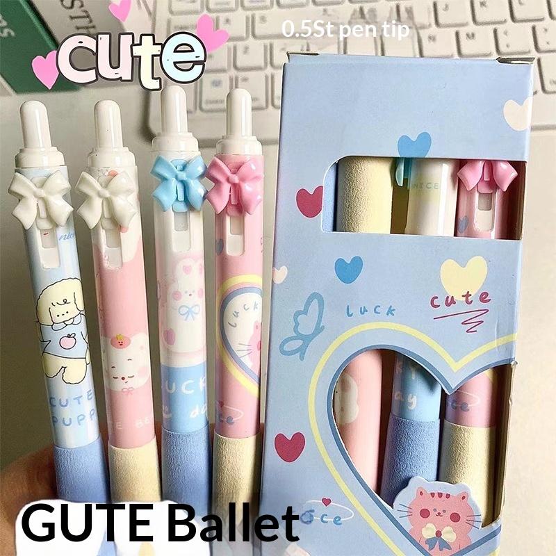 

4 шт. Черно-белые шариковые ручки с бантом 0,5 мм, мягкий захват, быстросохнущие, мультяшные, нейтральные ручки для студентов