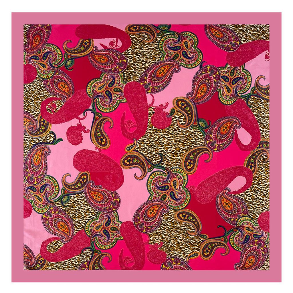 Premium champagne leopard print splicing printing 91CM square scarf women's scarf retro women's headscarf silk scarf