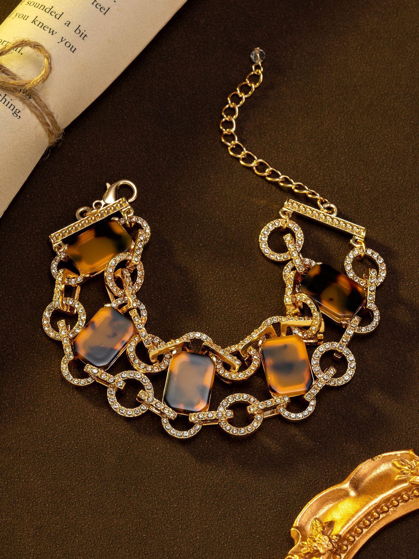 Medieval vintage diamond ring chain light luxury temperament high-end bracelet court style diamond medieval bracelet