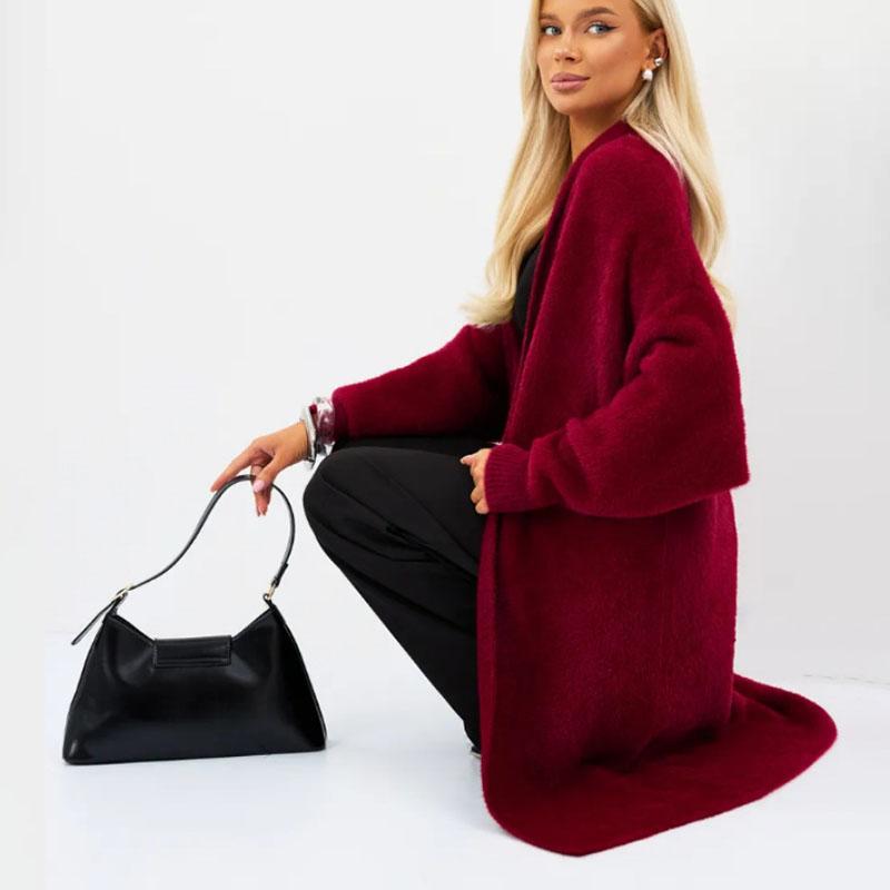 Women's Long Knitted Cardigan Jacket Autumn Winter Loose Faux Mink Fleece Knit Sweater Coat Solid Fleece Open Front Cardigan Coat